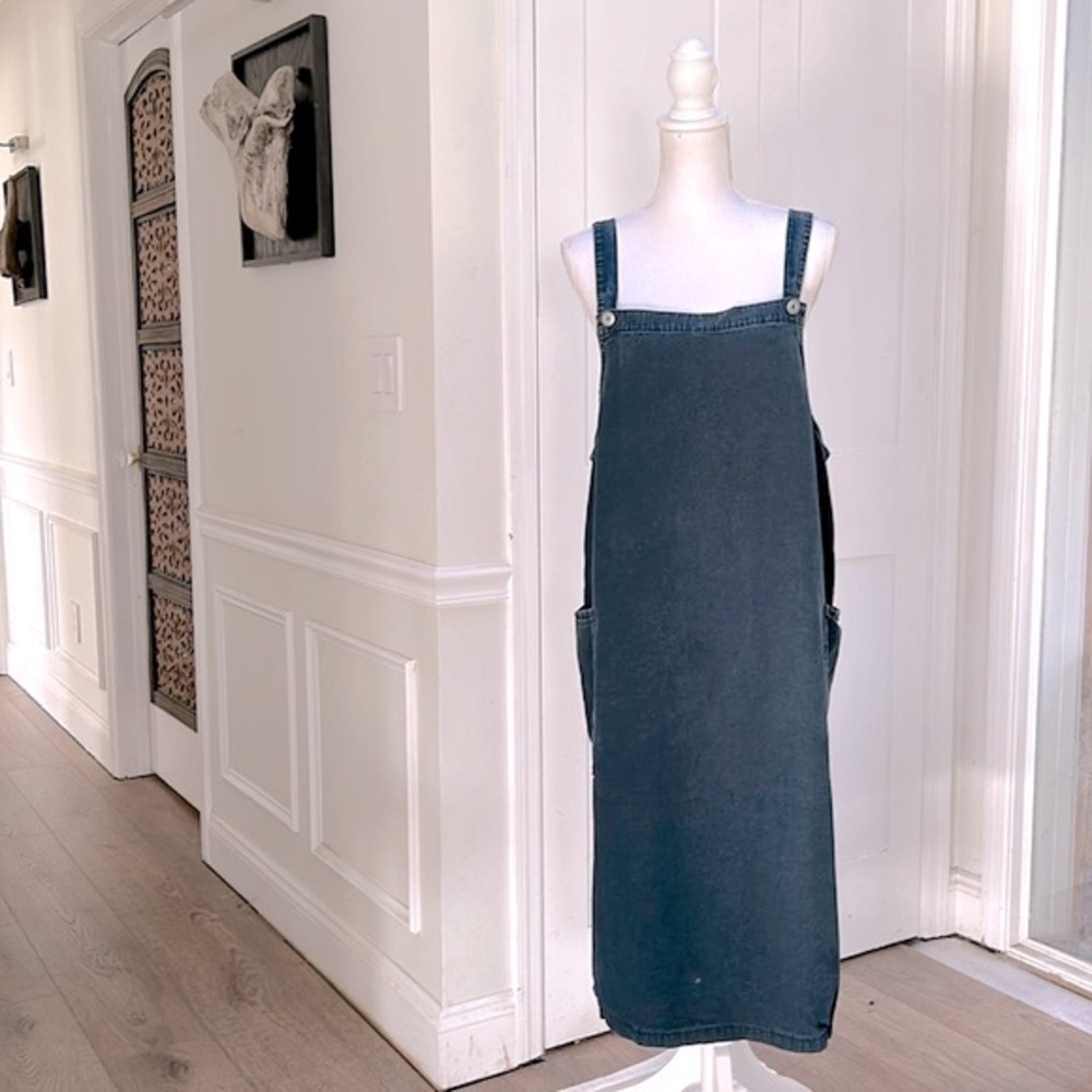 Eileen Fisher Denim Jumper Style Loose Fit Pocket Midi Dress Size M, smaller L